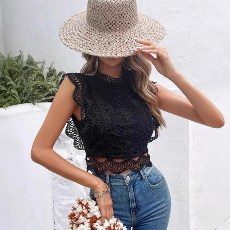 Damen Spitze Detail kurze Bluse R&B