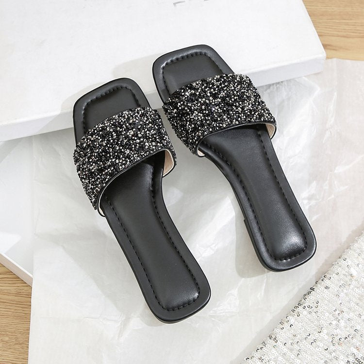 Damen Glamouröse Riemchen-Pantoletten mit funkelnder Strass-Applikation R&B
