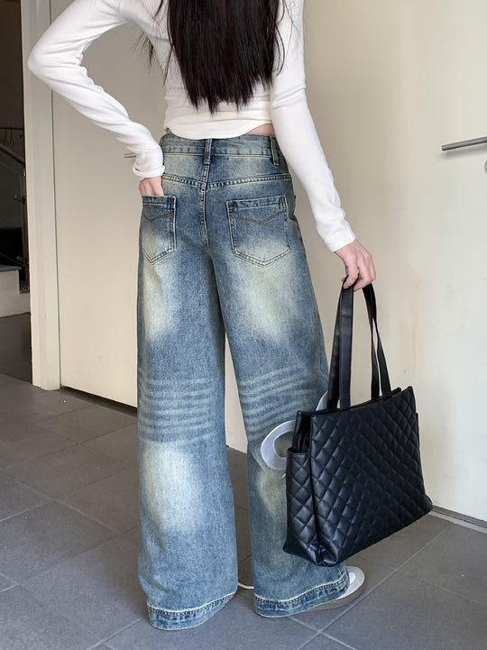 Damen weite Denim-Jeans im lässigen Stil mit modischen Waschungen R&B
