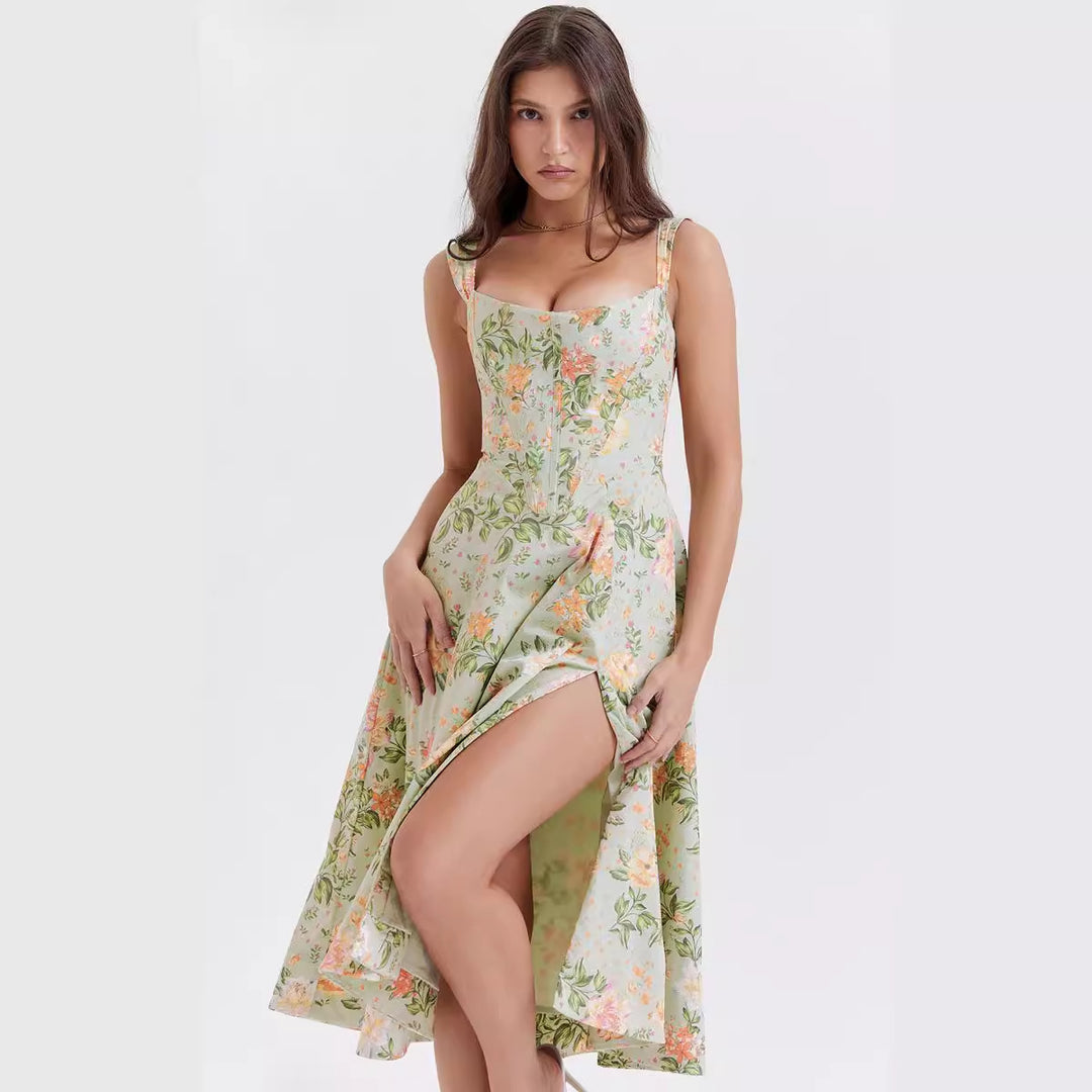 Damen Maxikleid mit schulterfreiem Design und floralem Muster R&B