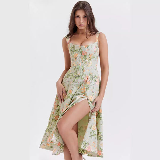 Damen Maxikleid mit schulterfreiem Design und floralem Muster R&B