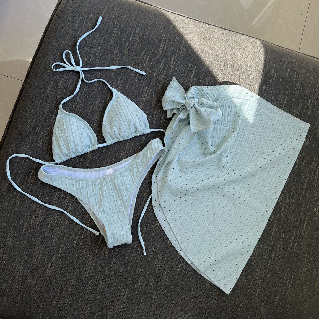 Damen Bikini-Set mit leicht glänzendem Design und verspieltem Wickelrock R&B