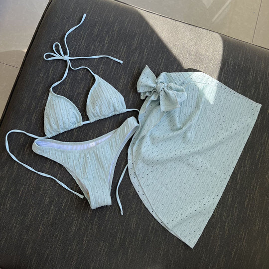 Damen Bikini-Set mit leicht glänzendem Design und verspieltem Wickelrock R&B