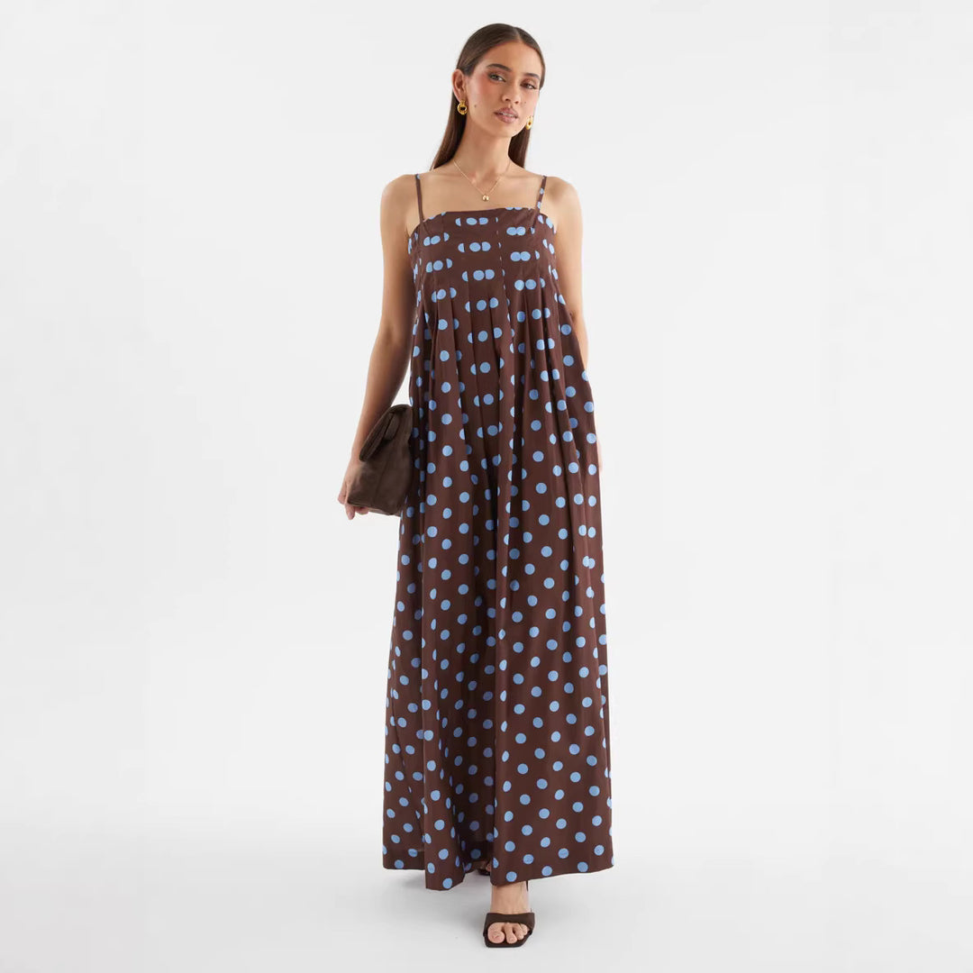 Damen Maxikleid mit verspieltem Punkte-Muster und schulterfreien Trägern R&B