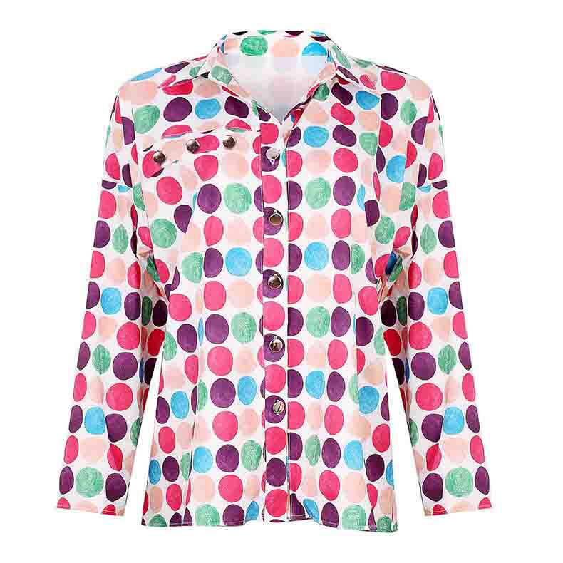 Damen modische Bluse mit buntem Punktmuster und eleganten Details R&B