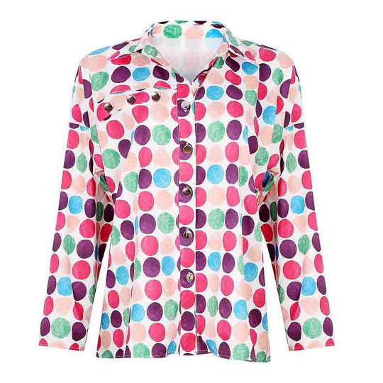 Damen modische Bluse mit buntem Punktmuster und eleganten Details R&B