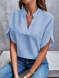 Damen Modische Bluse mit Stehkragen und fließenden Ärmeln