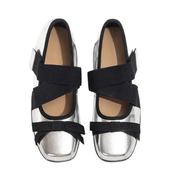 Damen Ballerinas mit elastischen Kreuzriemen und bequemem Lederobermaterial R&B