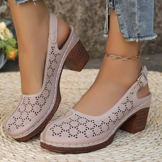 Damen Slingback-Pantoletten mit floralen Ausschnitten R&B