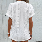 Damen Bluse mit Lochmuster und V-Ausschnitt R&B