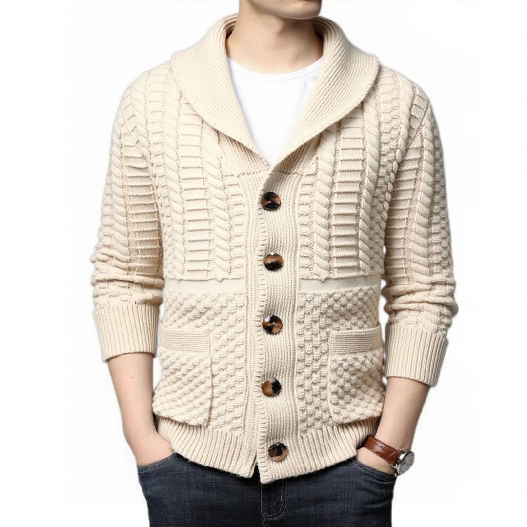 Herren modische Strickjacke mit tiefem V-Ausschnitt und stylishem Zopfdesign R&B
