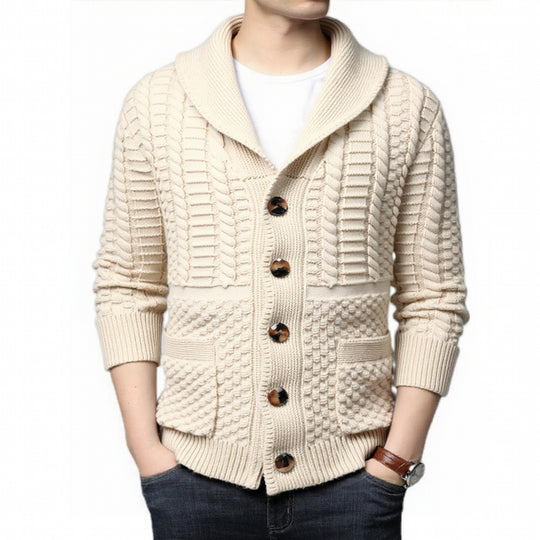 Herren modische Strickjacke mit tiefem V-Ausschnitt und stylishem Zopfdesign R&B