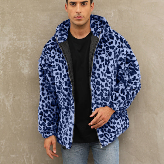 Herren kuschelige Fleecejacke im Leopardenmuster R&B