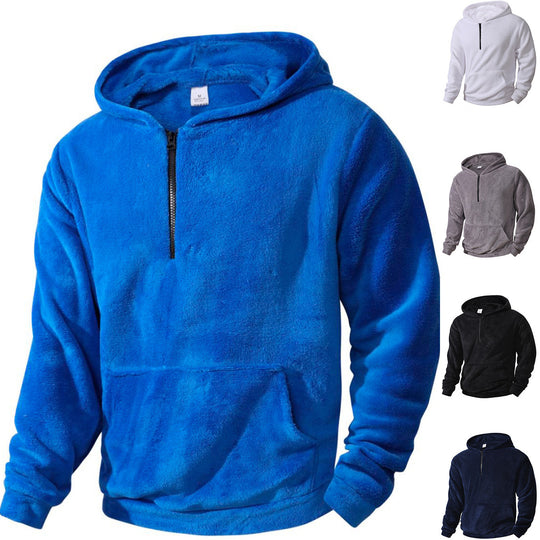 Herren Fleece-Hoodie mit innovativem halblangem Reißverschluss R&B