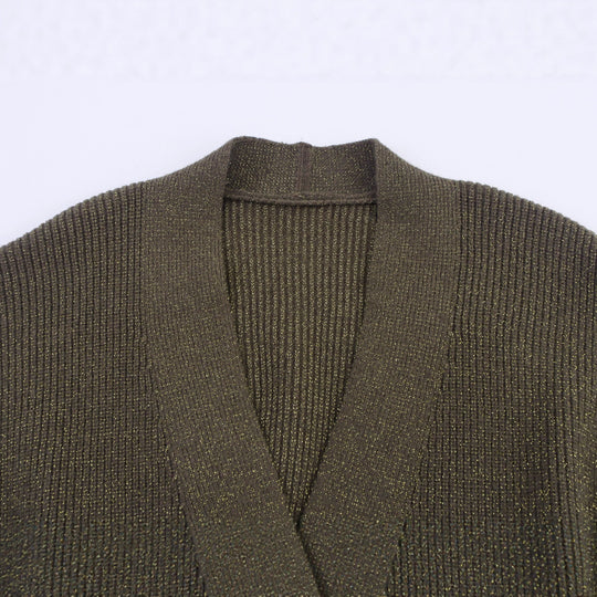 Damen Lange Strickjacke mit Gürtel und Taschen R&B