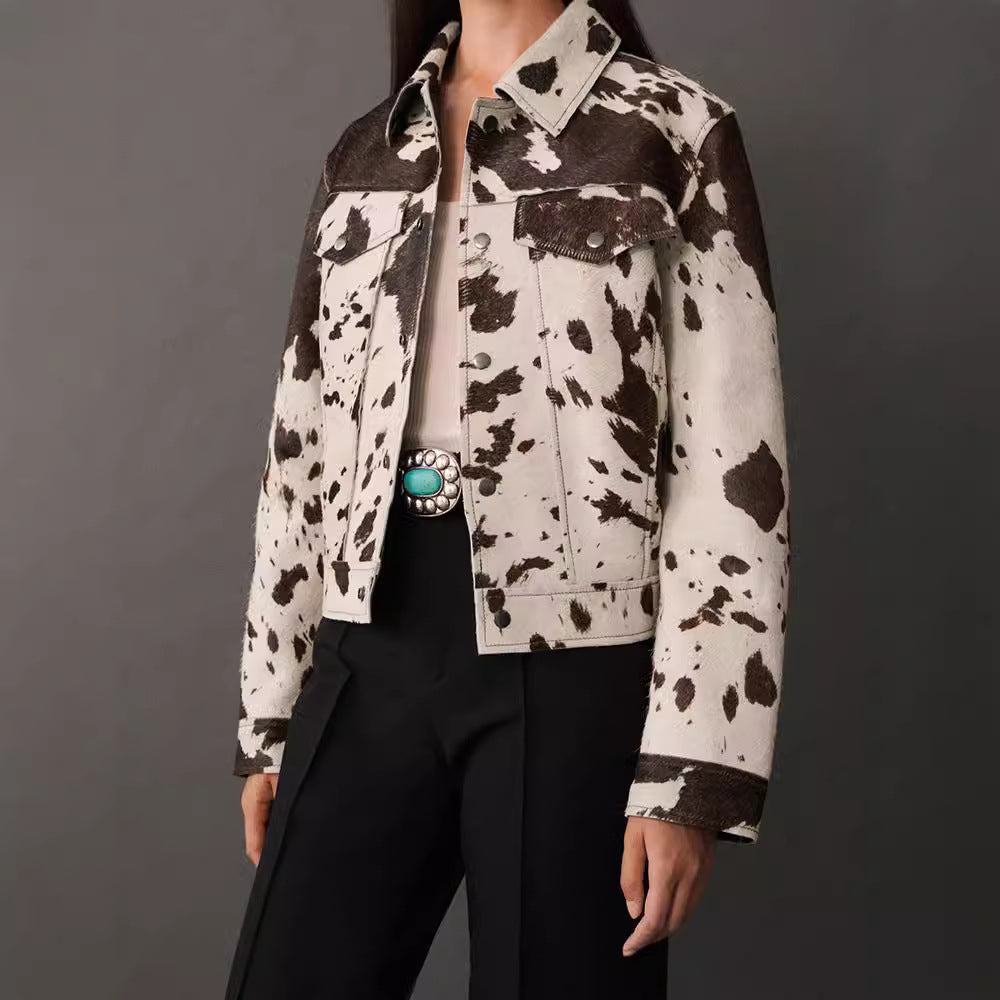 Damen Steppjacke im Cowprint Design mit klassischem Schnitt R&B