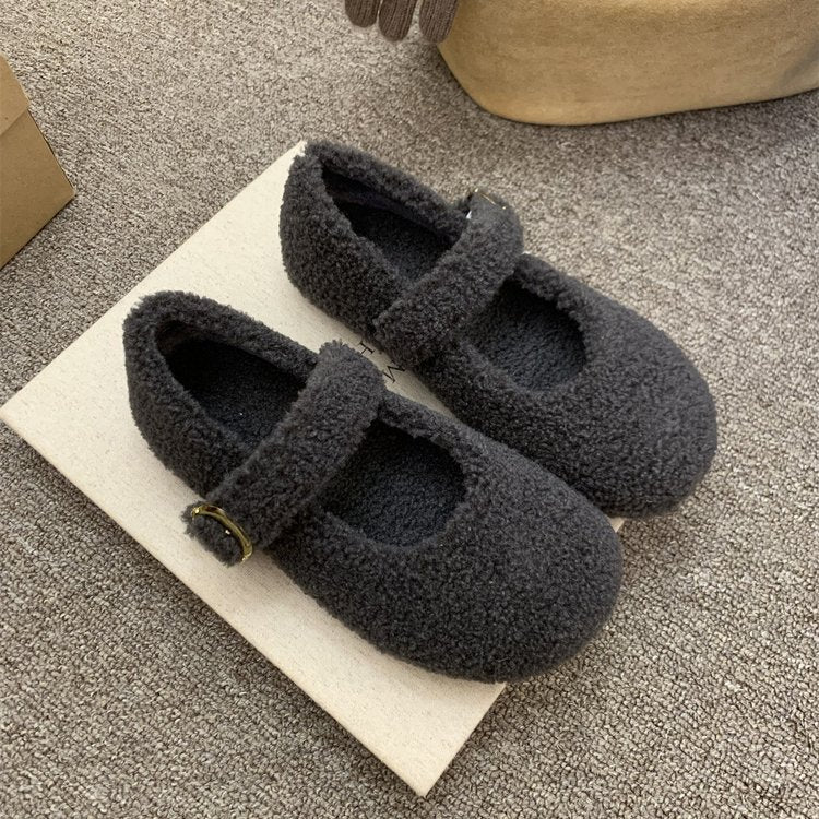 Damen Flauschige Hausschuhe mit modischem Riemendesign und wärmendem Innenfutter R&B