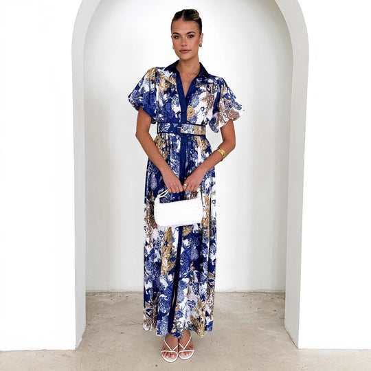 Damen Maxi-Kleid mit floralem Muster und eleganten Rüschen R&B