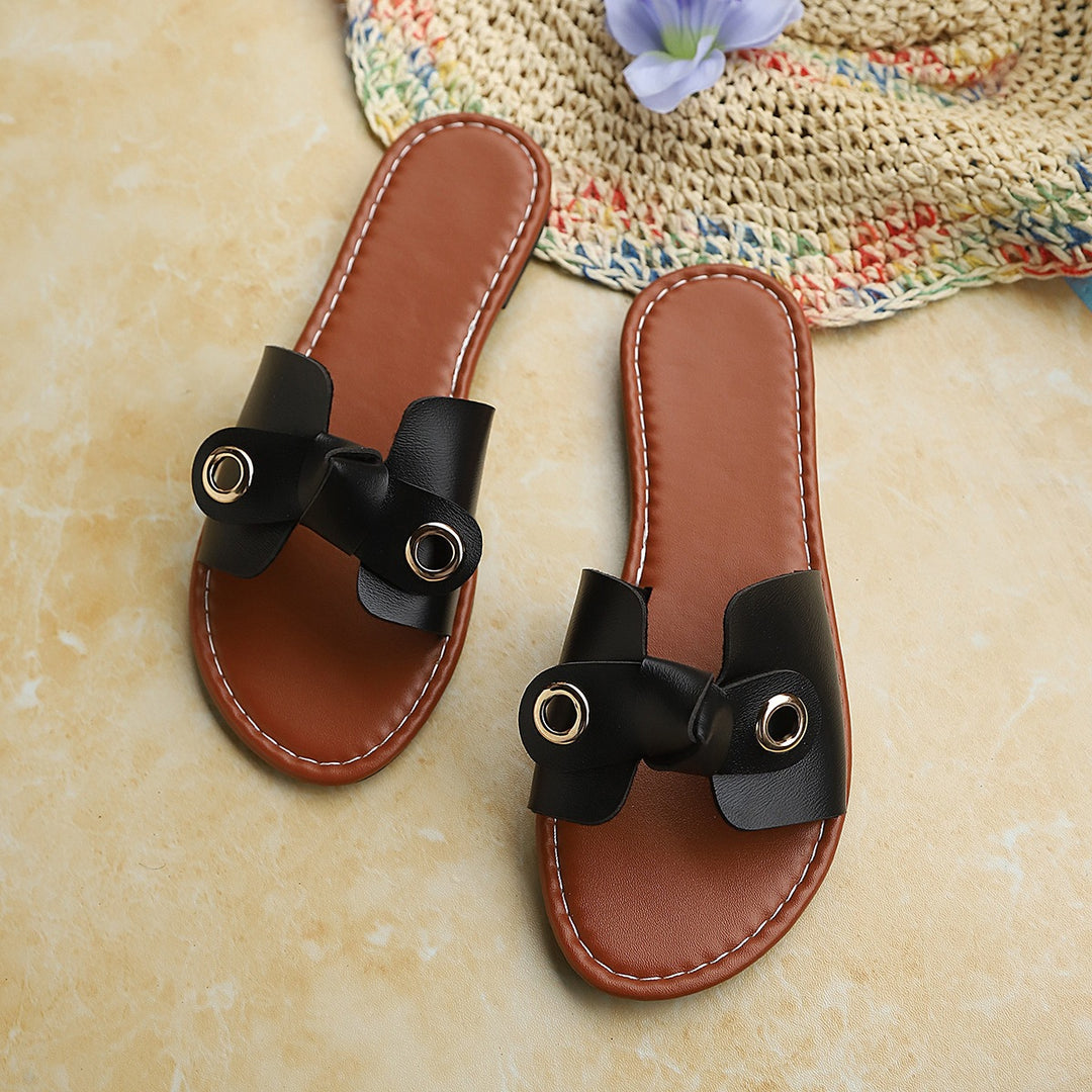 Damen Bequeme Flip-Flop-Pantoletten mit dekorativem Schleifen-Design R&B