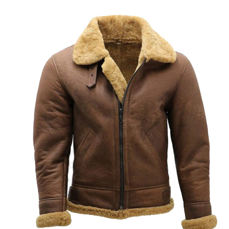 Herren Flugjacke aus hochwertigem Lammleder mit wärmendem Kunstfellfutter R&B