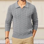 Herren Strickpullover mit strukturiertem Zopfmuster und Kragen R&B