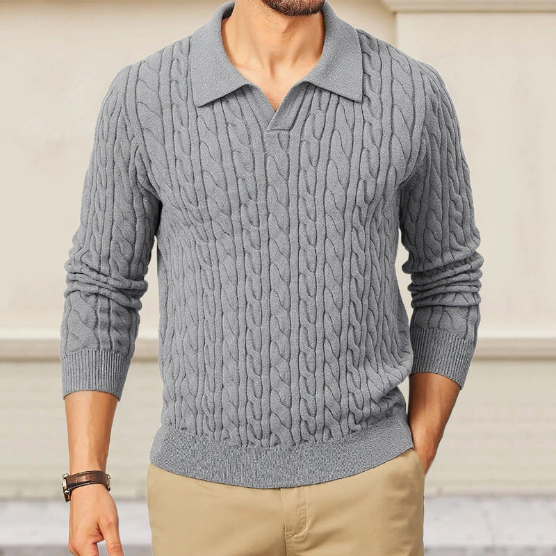 Herren Strickpullover mit strukturiertem Zopfmuster und Kragen R&B