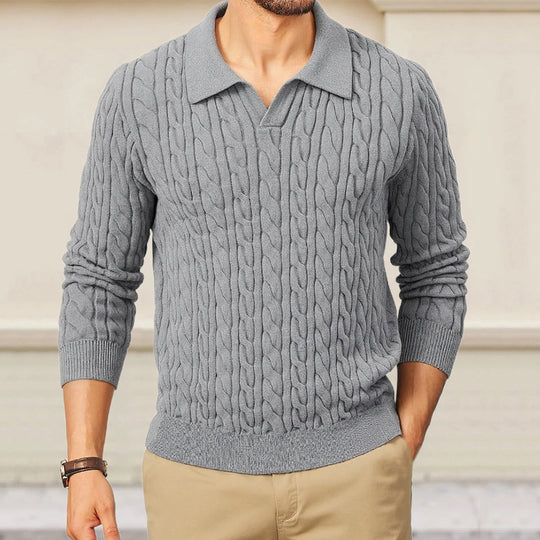 Herren Strickpullover mit strukturiertem Zopfmuster und Kragen R&B