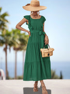 Damen Maxikleid mit Rüschendetails und tailliertem Gürtel R&B