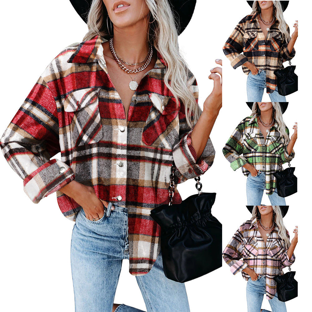 Damen Karierte Overshirt Jacke R&B