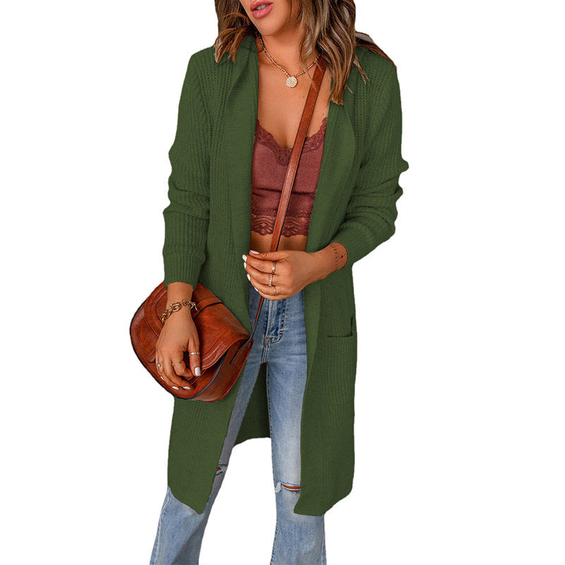 Damen Lässiger Strickmantel mit offenen Fronten und tiefen Taschen R&B