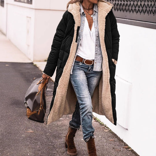Damen Wintermantel im lässigen Oversized-Stil mit Kapuze und seitlichen Taschen R&B