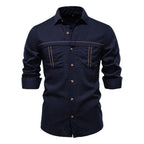 Herren nan Workshirt aus Denimoptik mit doppelten Brusttaschen und Kontrastnähten R&B
