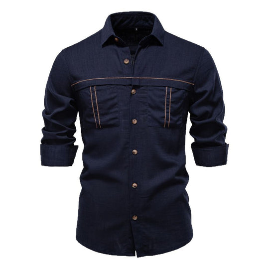 Herren nan Workshirt aus Denimoptik mit doppelten Brusttaschen und Kontrastnähten R&B