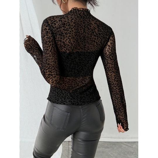 Damen Transparente Langarmbluse mit Animalprint R&B