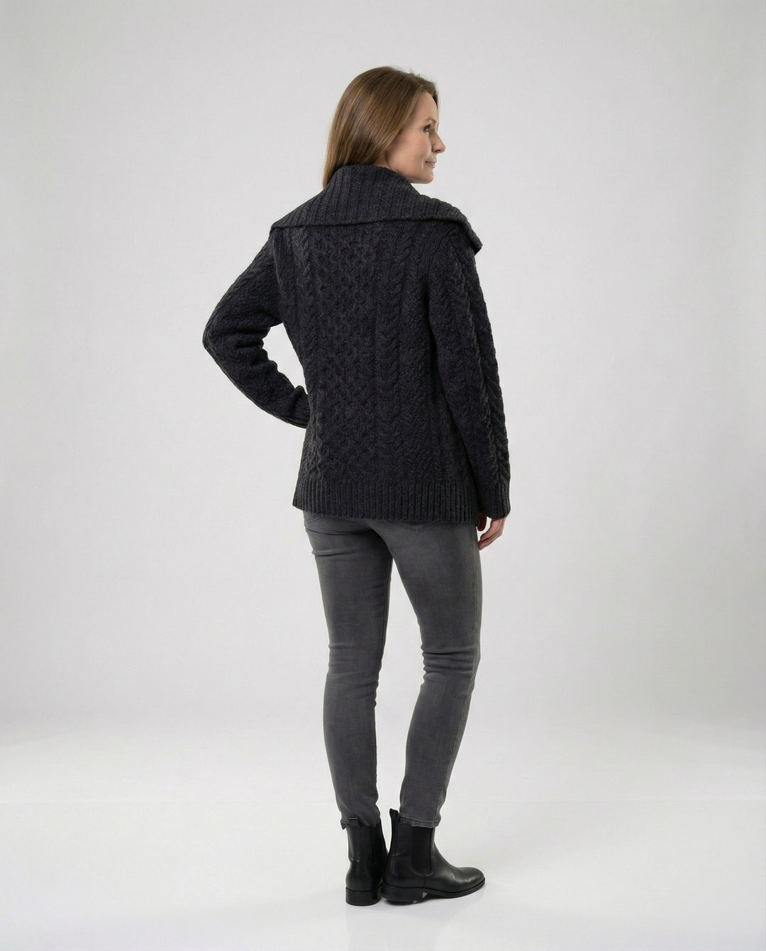 Damen strukturierter Strickmantel mit überlappendem Segelkragen und weichem Wollmix R&B