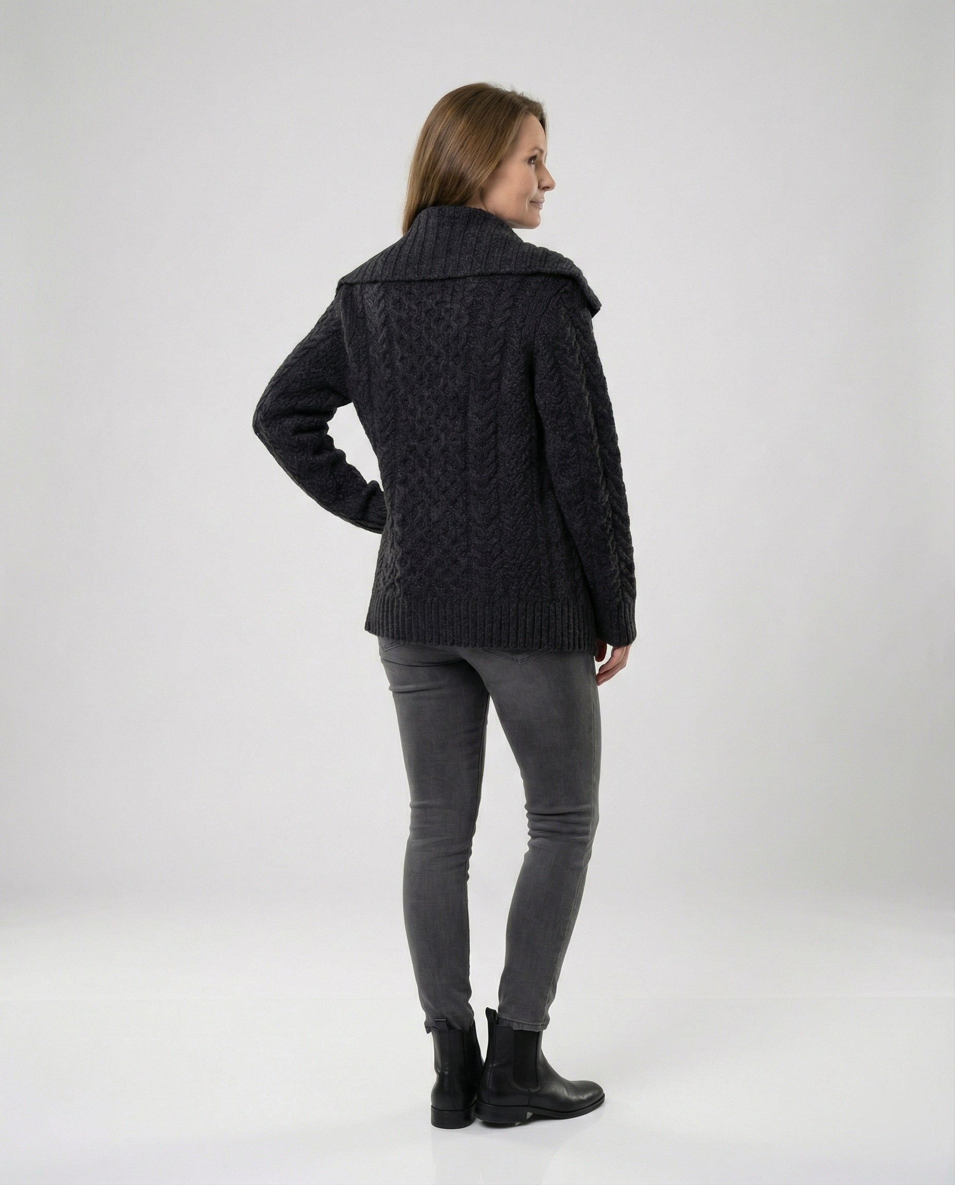 Damen strukturierter Strickmantel mit überlappendem Segelkragen und weichem Wollmix R&B
