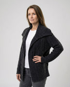 Damen strukturierter Strickmantel mit überlappendem Segelkragen und weichem Wollmix R&B