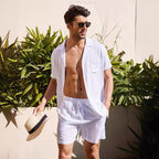 Herren nan zweiteiliges Sommer-Freizeitensemble mit offenem Revershemd und elastischer Kurzhose R&B