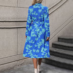 Damen langärmliges Maxikleid mit floralen Mustern und elegantem Gürtel