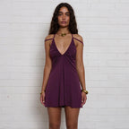 Damen Trägerkleid mit tiefem Ausschnitt und Raffungen R&B