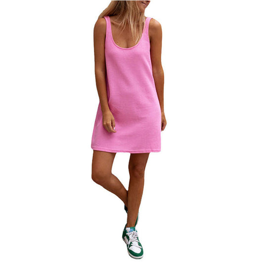 Damen Lässiges Kleid Im Raffinierten Rippschnitt mit Tiefem Ausschnitt und Schlichtem Design R&B