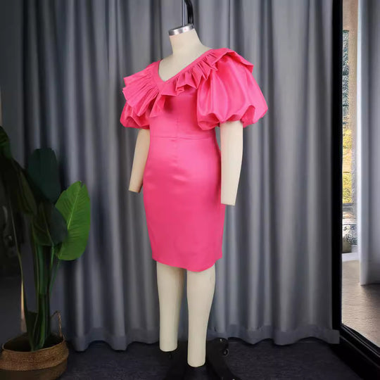 Damen figurbetontes Kleid mit voluminösen Rüschenärmeln R&B 1778622988