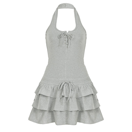 Damen sportliches Sommerkleid mit Rüschendesign und raffinierter Schnürung R&B