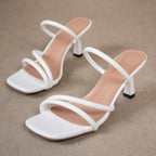 Damen nan minimalistische Sandalette mit drei schmalen Riemen, quadratischer Zehenform und femininem Trichterabsatz R&B