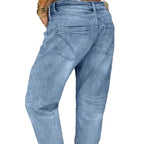Damen Boyfriend Jeans mit Knopfleiste und distressed Effekten R&B