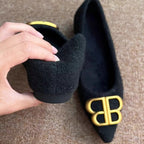 Damen modische Ballerinas aus filzartigem Material mit elegantem Schmuckdetail R&B