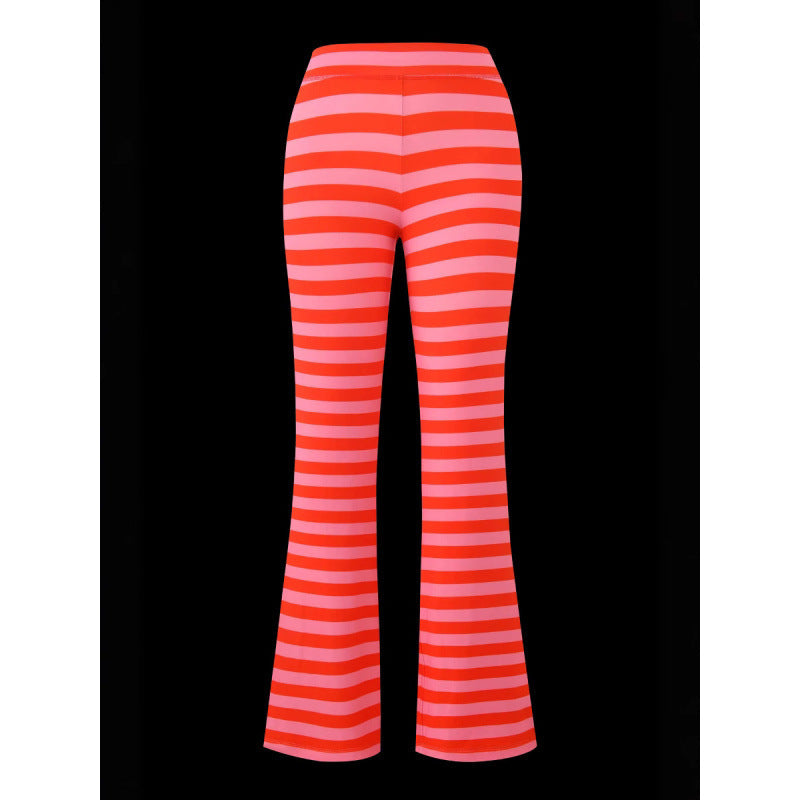 Damen elegante und modische Schlaghose mit lR&Bhaftem Streifenmuster R&B