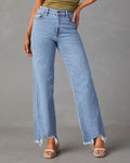 Damen Weite Jeans mit fransigem Saum R&B