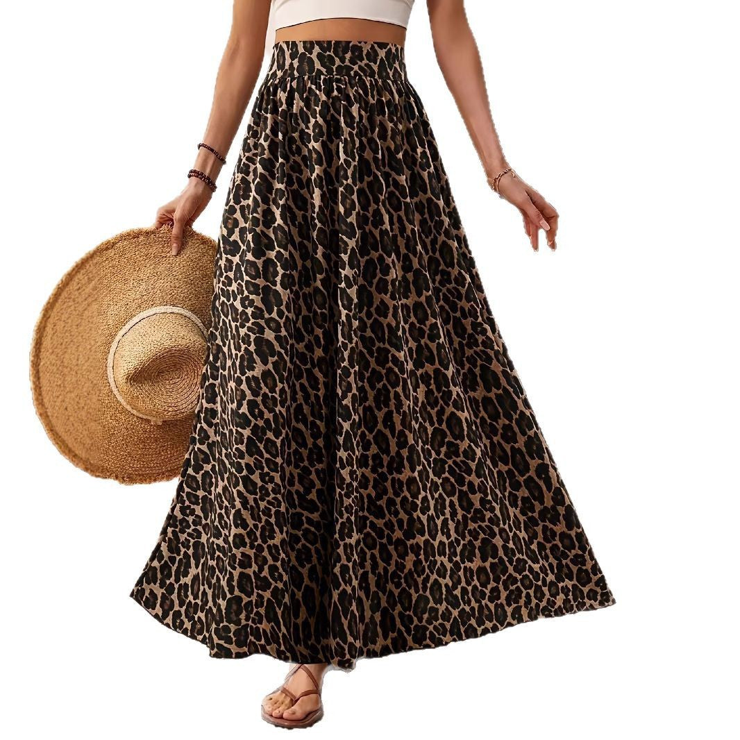Damen Maxi-Rock mit elastischem Bund und Leopardenmuster R&B