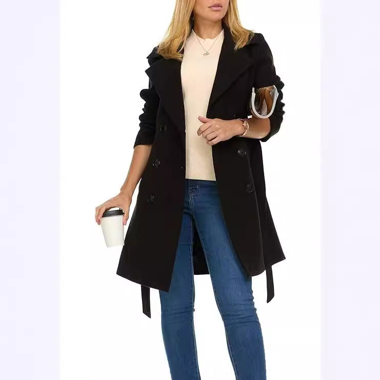 Damen Trenchcoat mit asymmetrischem Saum und breitem Kragen R&B